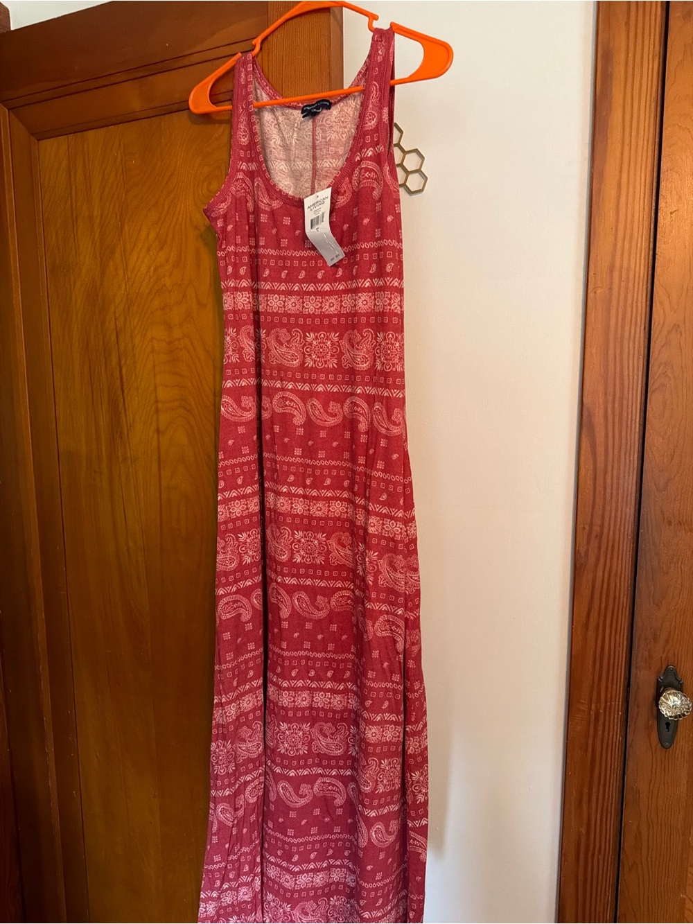 American Living Sleeveless Red Paisley Maxi Dress
